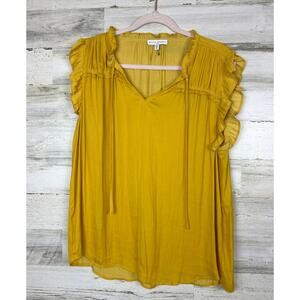 Malson d'Amelie Women's L gold lightweight short sleeve ruffle blouse top NEW